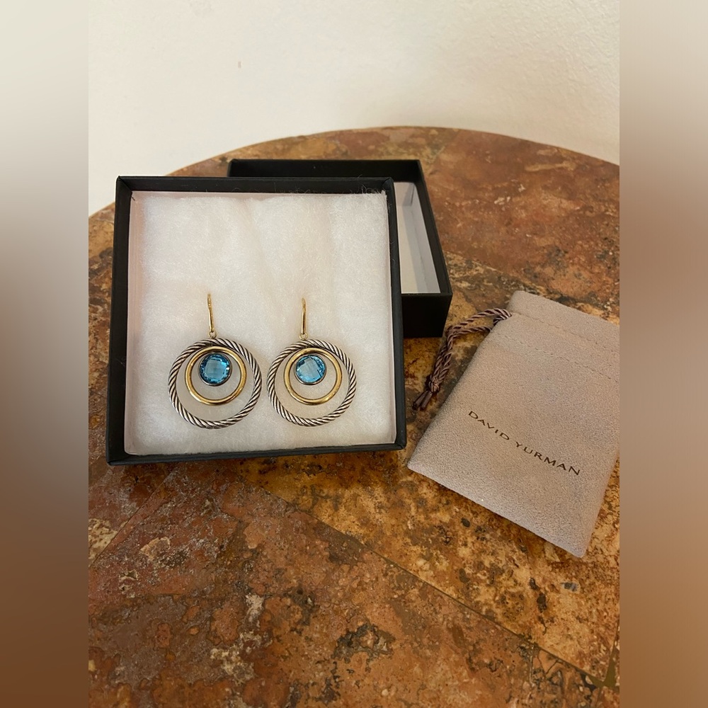 Rare Authentic David Yurman 18K Sterling silver Blue Topaz earrings - Picture 4 of 6